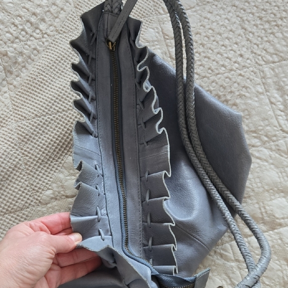 Mary Frances Leather Bkue Hobo Bag Roped Handles Feminine Spring - Picture 6 of 12